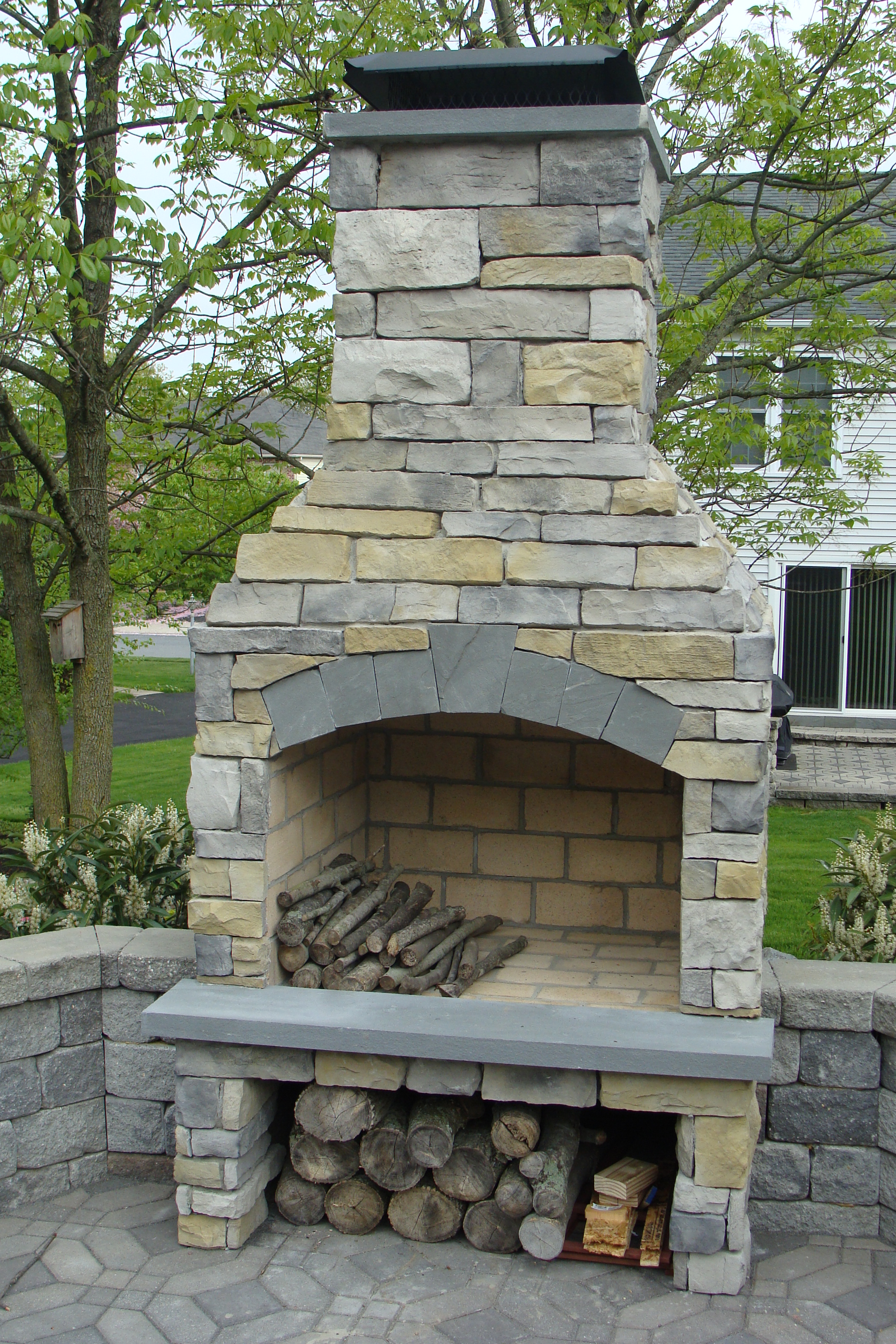 stone fire pit with chimney on Colmar Fire Pits Outdoor Fireplaces Green Acres Nursey 215 822 3334